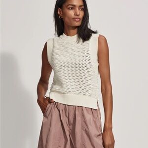 Varley Randal Crop Knit Tank Top Egret Lightweight Cotton Sz L NEW